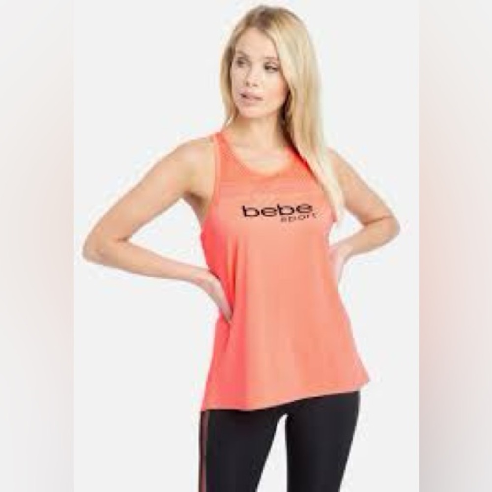 Bebe Sport Mesh Trim Hi-Lo Tank, Sz 1X